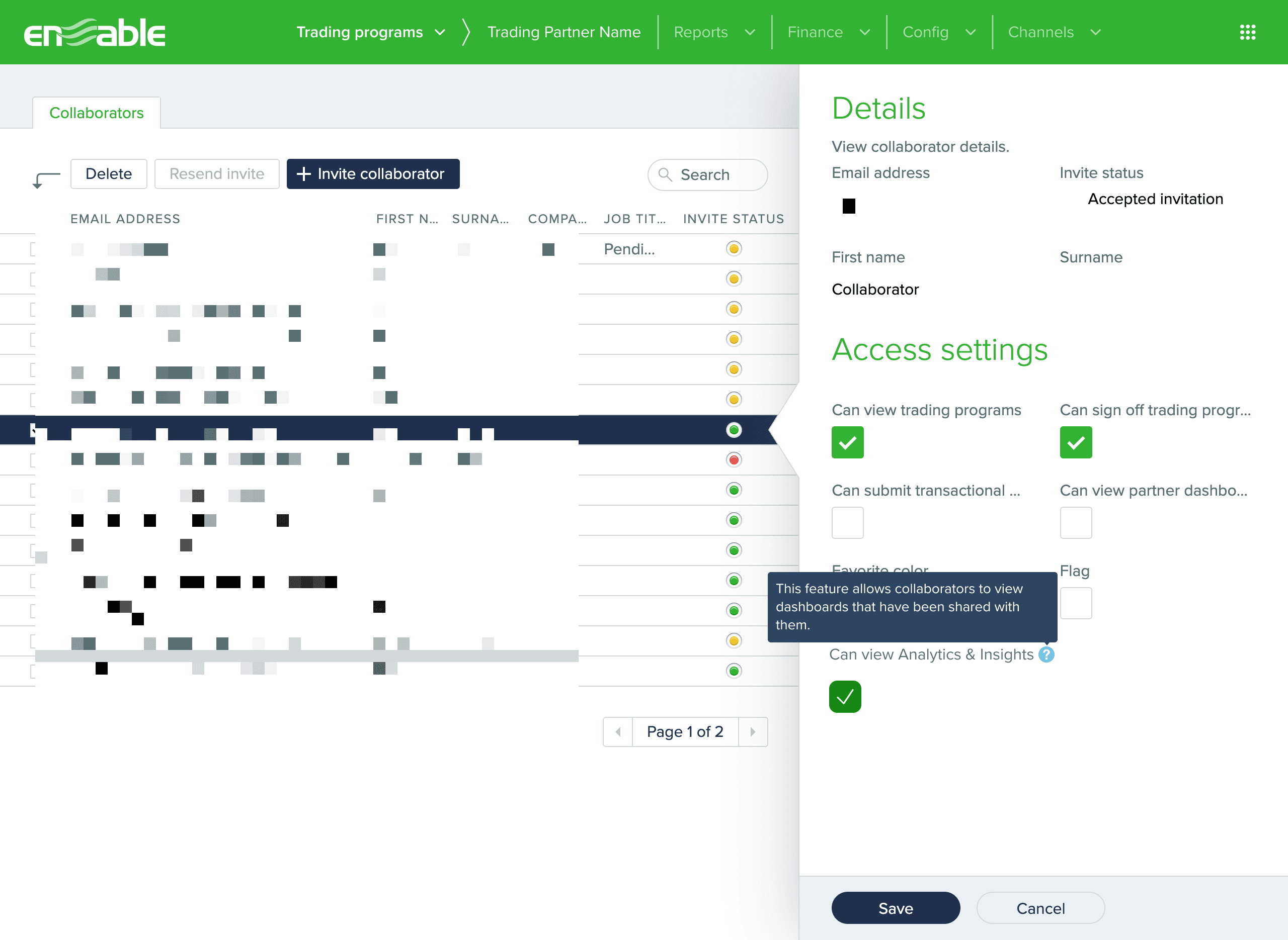 Collaborator access settings screen with the new Can view Analytics and Insights checkbox and tooltip