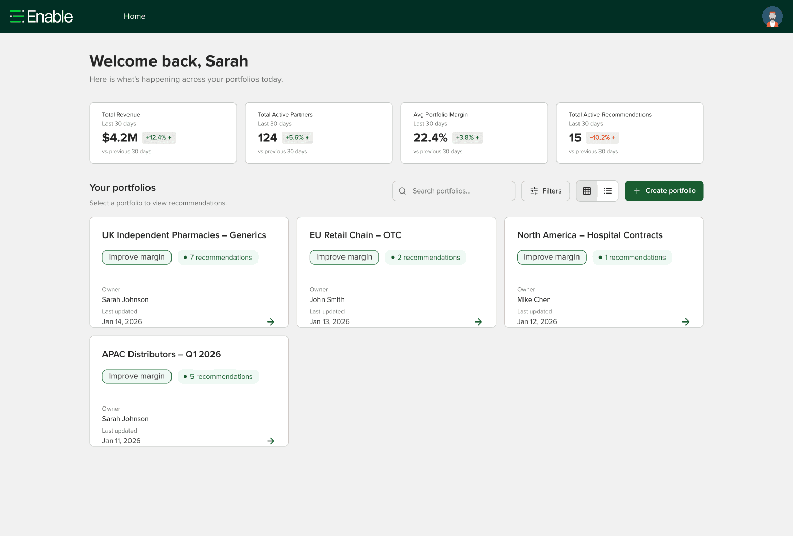 Enable Edge MVP home with portfolios, margin KPIs, and AI recommendations